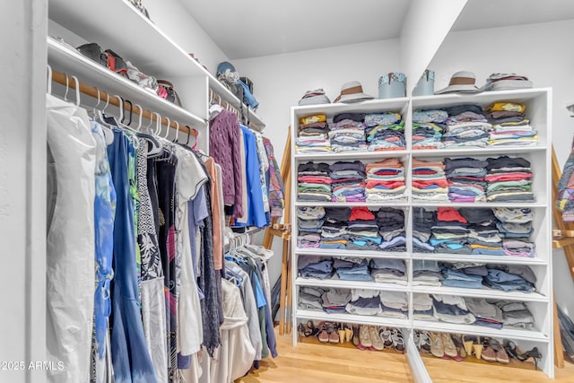 walk in closet with hardwood / wood-style floors