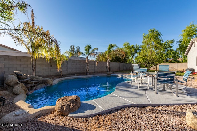 view of swimming pool featuring a patio area