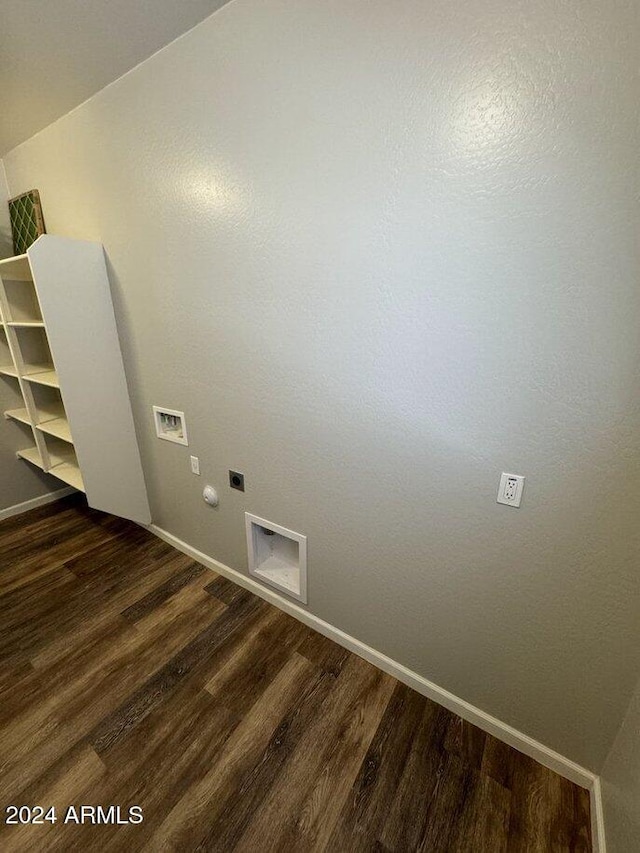 laundry room featuring hookup for an electric dryer, dark hardwood / wood-style floors, and hookup for a washing machine