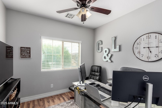 1324 S Banning St, Gilbert, AZ 85296 - home office featuring ceiling fan, wood finished floors, and baseboards