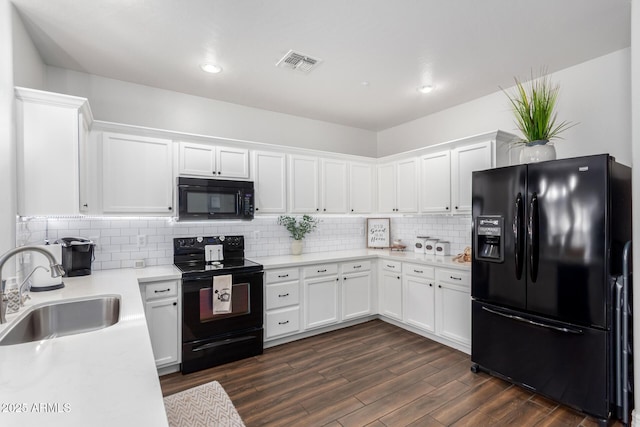 1324 S Banning St, Gilbert, AZ 85296 - kitchen featuring black appliances, a sink, light countertops, white cabinetry, and dark wood-style flooring