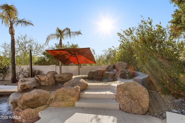 view of yard with a patio and a fenced backyard