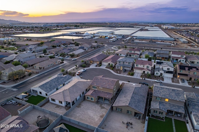aerial view at dusk of a residential view