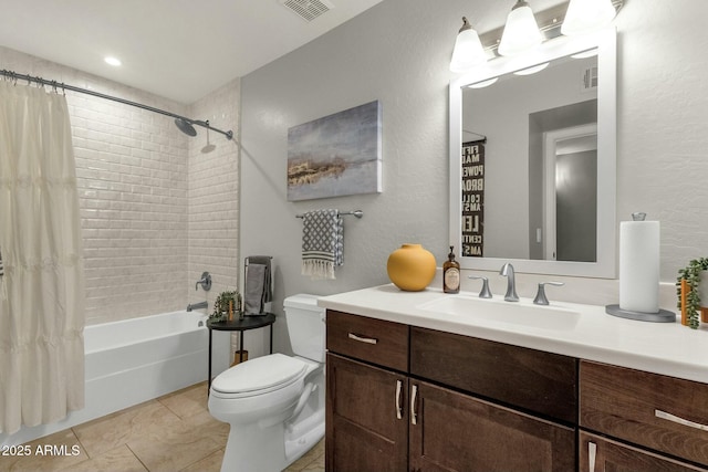 4840 E Sunnyside Dr, Scottsdale, AZ 85254 - bathroom with shower / tub combo, visible vents, vanity, and toilet