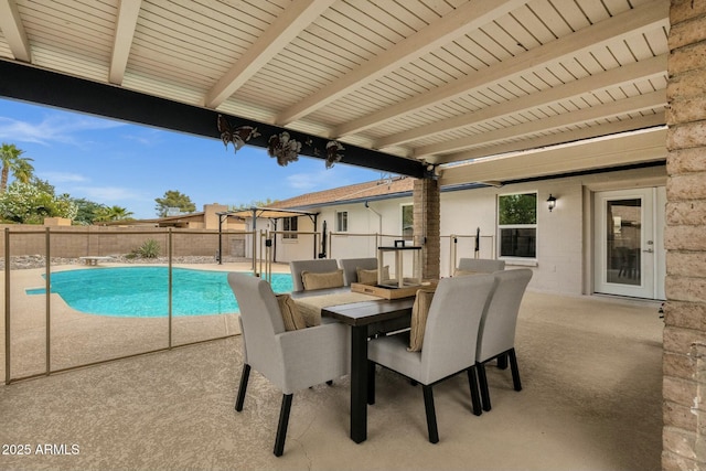 4840 E Sunnyside Dr, Scottsdale, AZ 85254 - view of swimming pool with a fenced backyard, a fenced in pool, outdoor dining space, and a patio