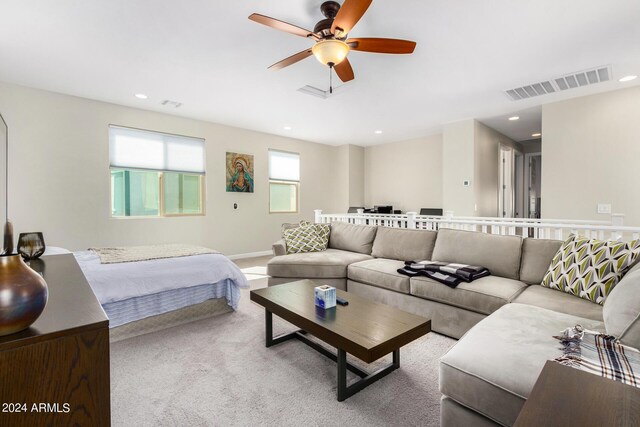 1906 W Lariat Ln, Phoenix, AZ 85085 - carpeted living area with recessed lighting, ceiling fan, and visible vents