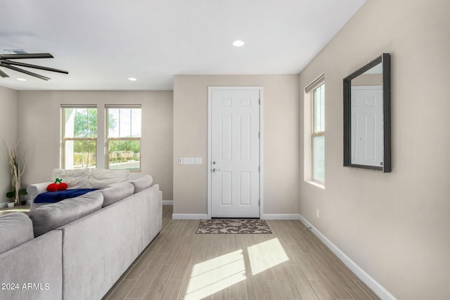 1906 W Lariat Ln, Phoenix, AZ 85085 - foyer entrance featuring baseboards, wood finish floors, recessed lighting, and a ceiling fan