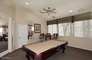 11375 E Sahuaro Dr Unit 2064, Scottsdale, AZ 85259 - rec room featuring lofted ceiling, plenty of natural light, ceiling fan, billiards, and recessed lighting