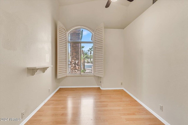 spare room with ceiling fan and light hardwood / wood-style floors