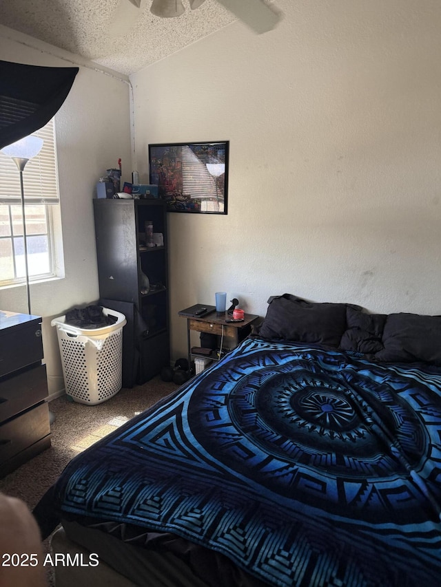 2301 E University Dr Unit 111, Mesa, AZ 85213 - carpeted bedroom with vaulted ceiling and a textured ceiling