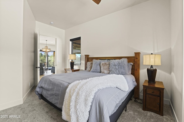 bedroom with carpet flooring and baseboards