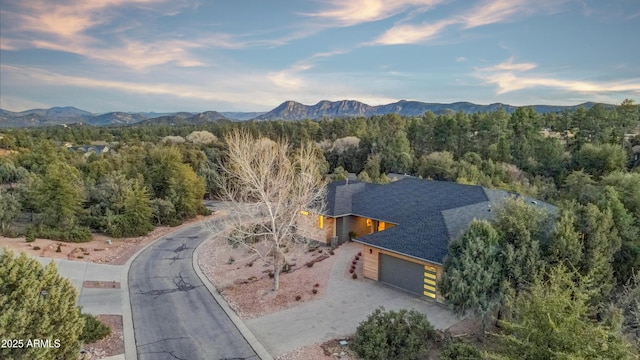 drone / aerial view with a mountain view