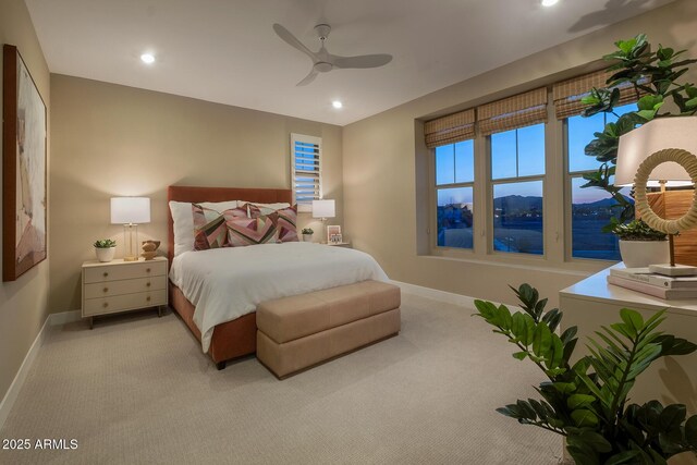 26421 N 24th Gln, Phoenix, AZ 85085 - bedroom with light carpet, baseboards, recessed lighting, and ceiling fan