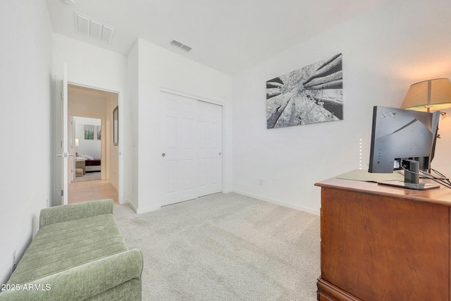 view of carpeted home office