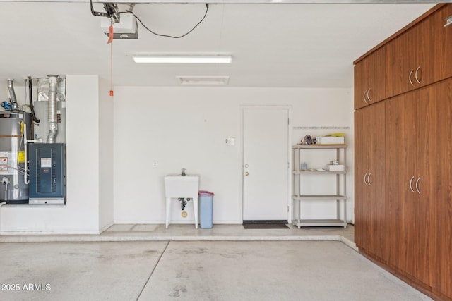 garage featuring water heater