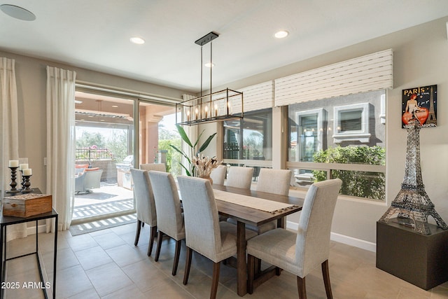 dining area with light tile patterned flooring