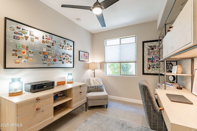 office area with ceiling fan