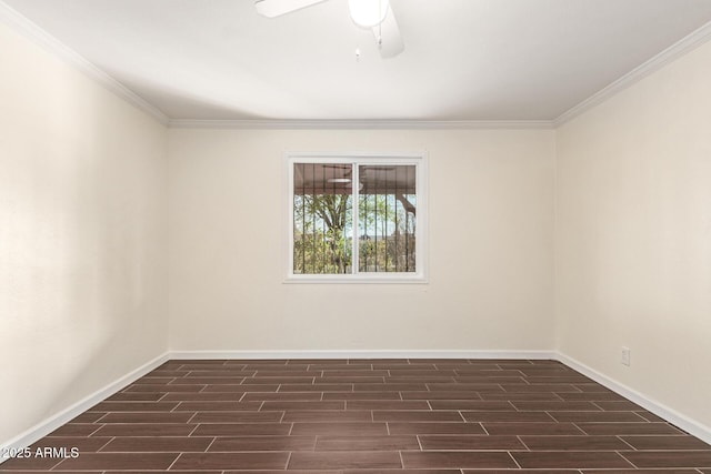 empty room featuring crown molding and ceiling fan