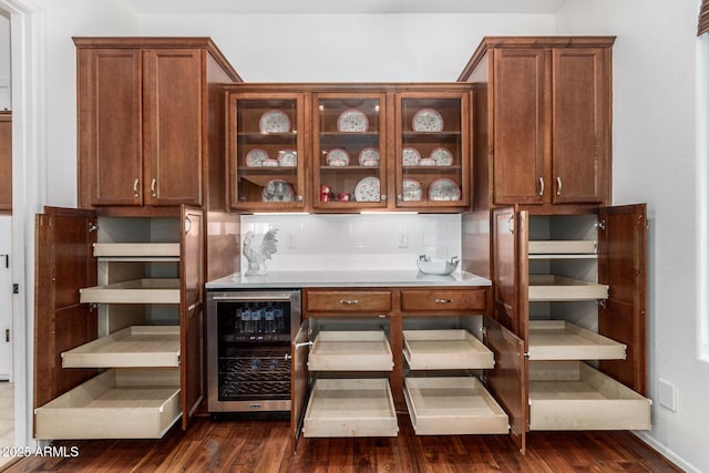 30135 N 129th Gln, Peoria, AZ 85383 - bar featuring beverage cooler, dark wood-style floors, and backsplash