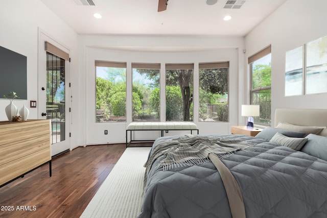 30135 N 129th Gln, Peoria, AZ 85383 - bedroom featuring multiple windows, access to exterior, dark wood-style flooring, and recessed lighting