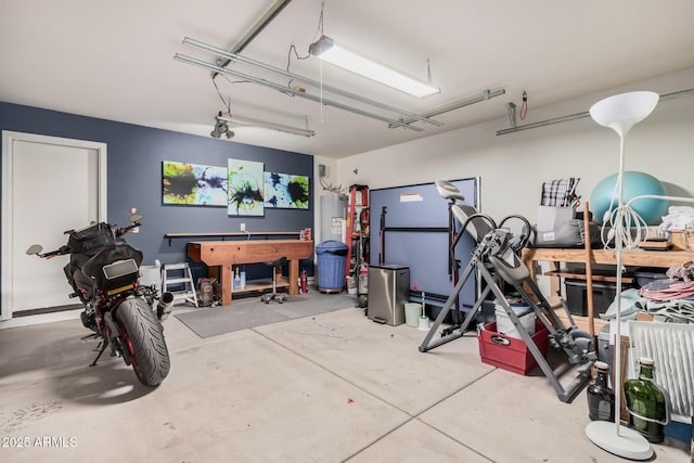 garage featuring electric water heater