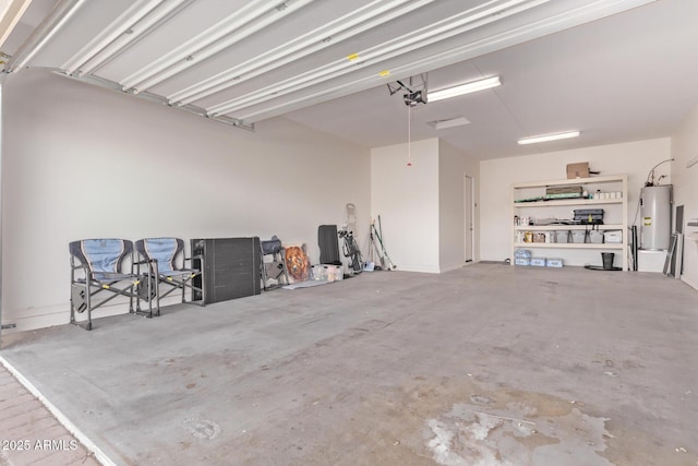 garage featuring a garage door opener and water heater