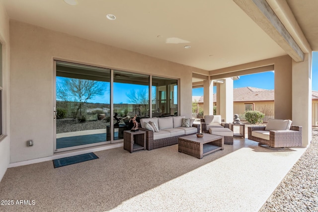 view of patio featuring visible vents and an outdoor living space