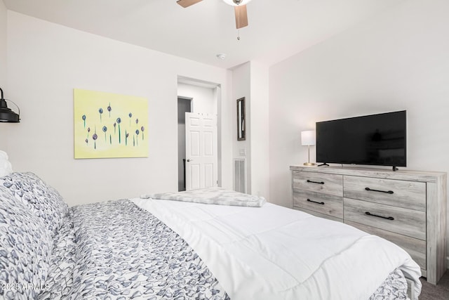 bedroom featuring carpet floors and ceiling fan