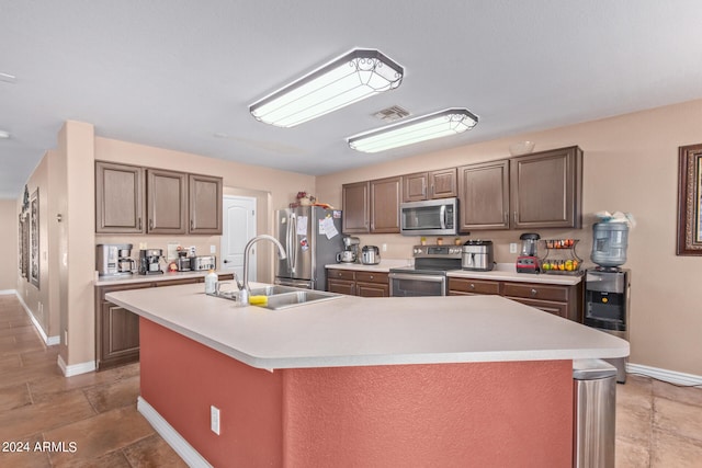 kitchen featuring appliances with stainless steel finishes, sink, and an island with sink