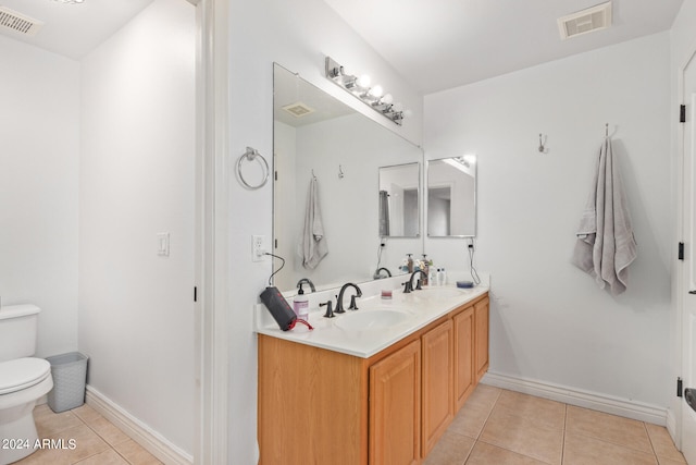 bathroom featuring toilet, vanity, and tile patterned floors