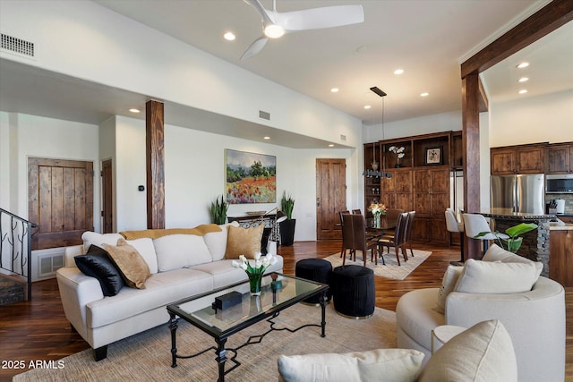 7272 E Gainey Ranch Rd Unit 29, Scottsdale, AZ 85258 - living room with wood finished floors, recessed lighting, and a ceiling fan