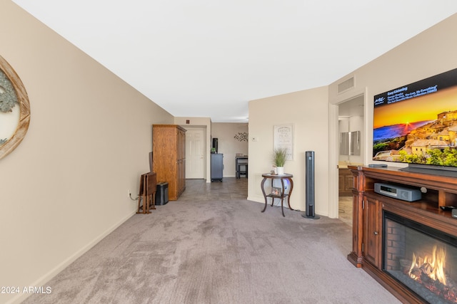 living room featuring light colored carpet