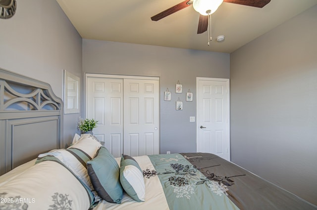 bedroom featuring a closet and ceiling fan