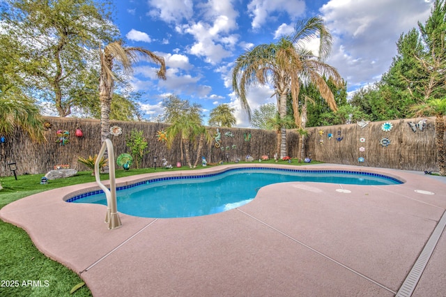 view of swimming pool with a patio, a fenced in pool, and a fenced backyard