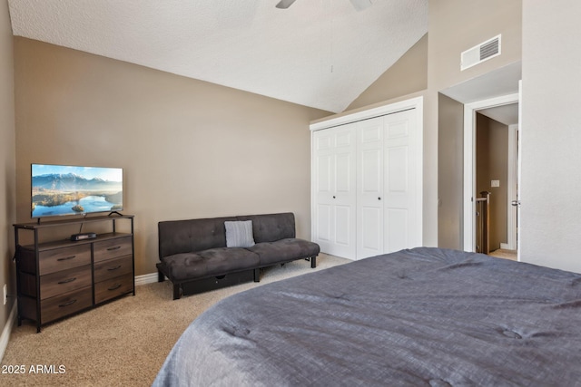 4601 N 102nd Ave Unit 1055, Phoenix, AZ 85037 - bedroom with carpet floors, lofted ceiling, a closet, ceiling fan, and baseboards