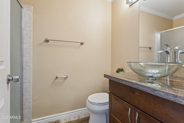 4601 N 102nd Ave Unit 1055, Phoenix, AZ 85037 - full bathroom featuring ornamental molding, vanity, toilet, and a shower with door