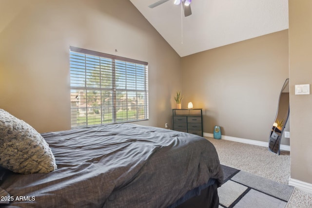 4601 N 102nd Ave Unit 1055, Phoenix, AZ 85037 - carpeted bedroom with high vaulted ceiling, baseboards, and a ceiling fan