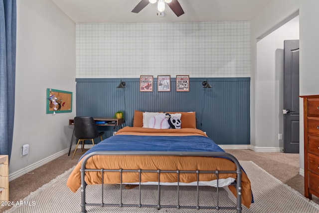 bedroom featuring ceiling fan and carpet flooring