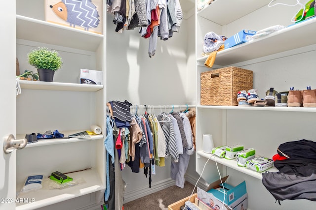 walk in closet with carpet floors