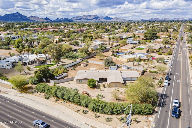 aerial view with a mountain view and a residential view