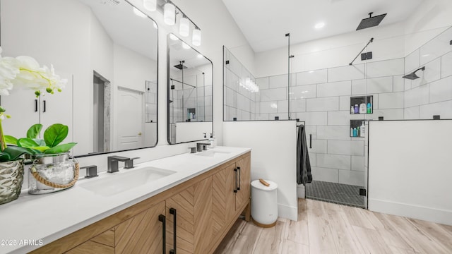 3103 S Benton, Mesa, AZ 85212 - full bathroom with a stall shower, double vanity, and wood finished floors