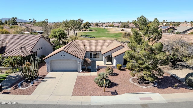 birds eye view of property with view of golf course