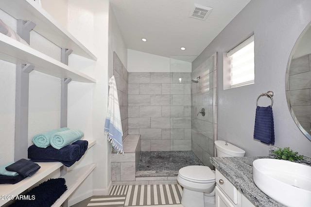 3122 E Kristal Way, Phoenix, AZ 85050 - bathroom featuring toilet, walk in shower, recessed lighting, and vanity