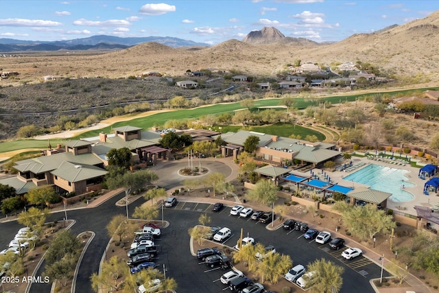 drone / aerial view featuring a mountain view