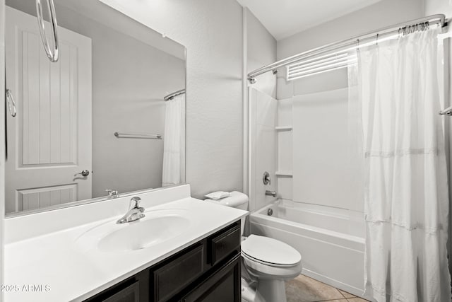 18740 W San Juan Ave, Litchfield Park, AZ 85340 - full bathroom with vanity, shower / tub combo, toilet, and tile patterned flooring