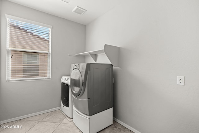 18740 W San Juan Ave, Litchfield Park, AZ 85340 - laundry room featuring separate washer and dryer, baseboards, and light tile patterned floors