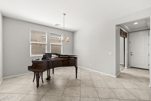 18740 W San Juan Ave, Litchfield Park, AZ 85340 - living area with light tile patterned flooring, baseboards, a chandelier, and recessed lighting