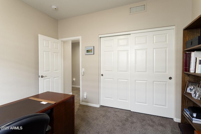 view of carpeted home office