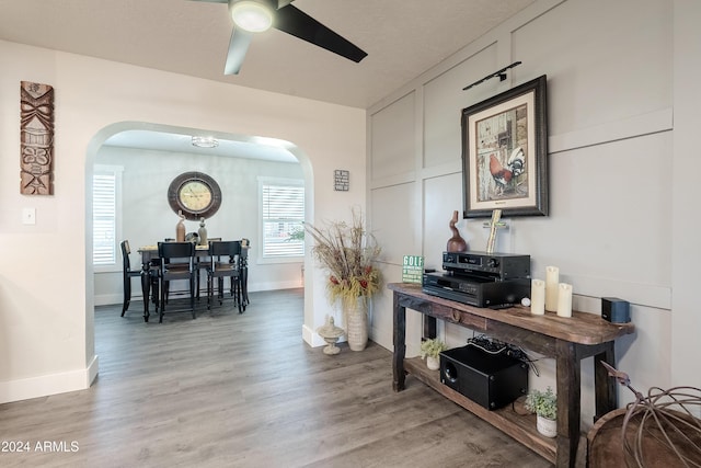 interior space featuring ceiling fan and light hardwood / wood-style floors