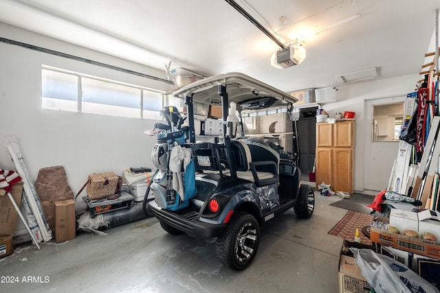 garage with a garage door opener